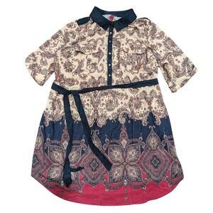 Pure Energy Dress Shirtdress NWT Plus 3 3X 22 24 Navy Hot Pink Paisley NWT